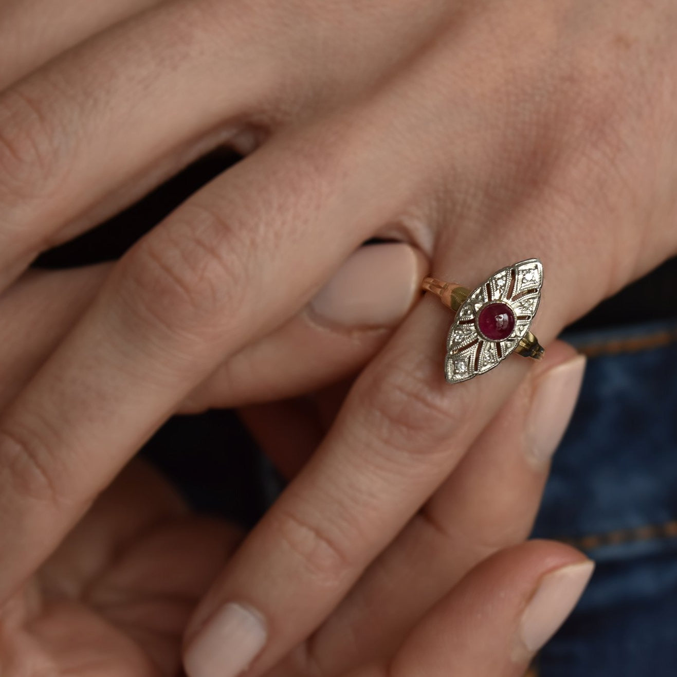 The Navette Ruby Cabochon Ring