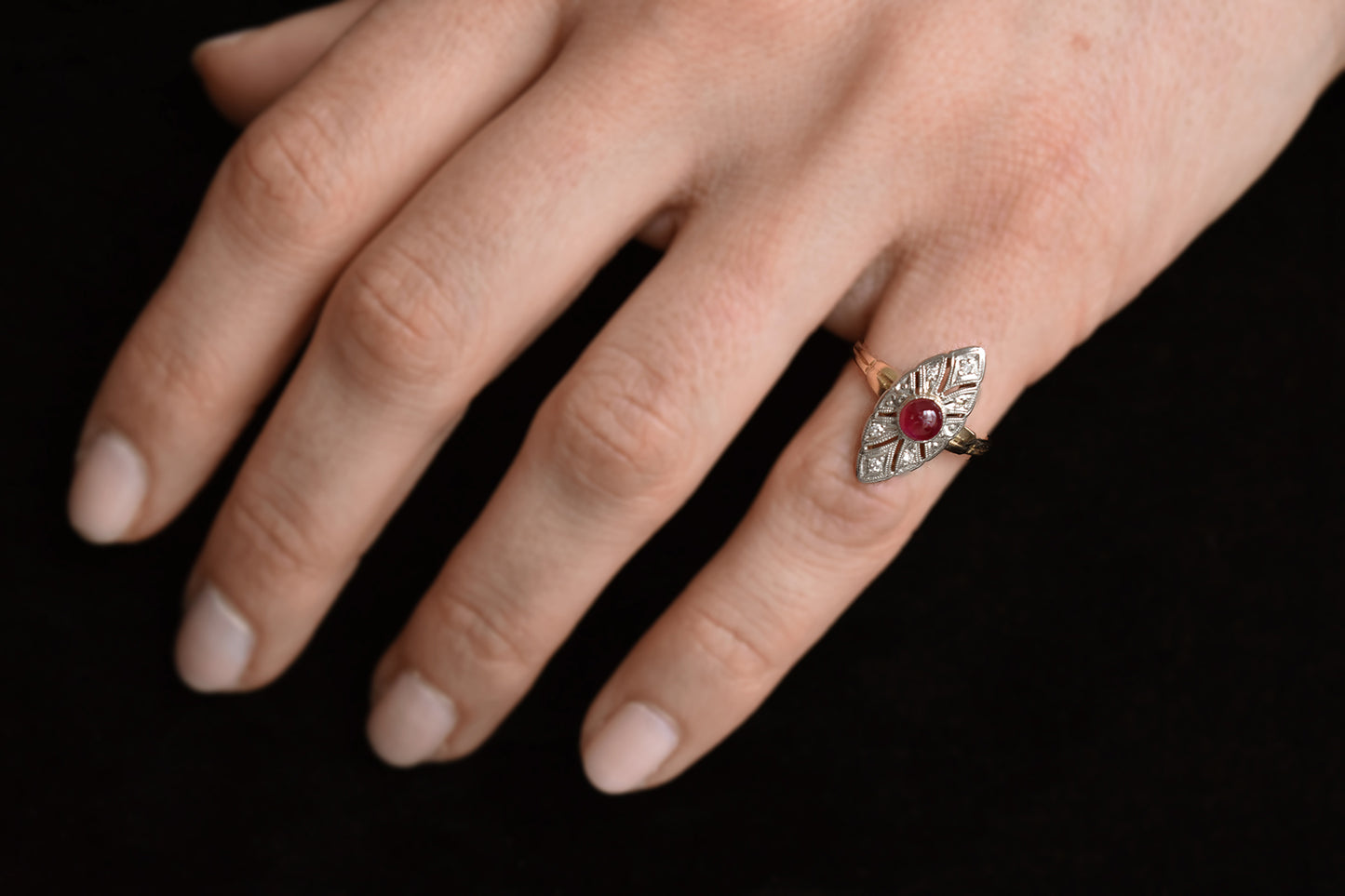 The Navette Ruby Cabochon Ring